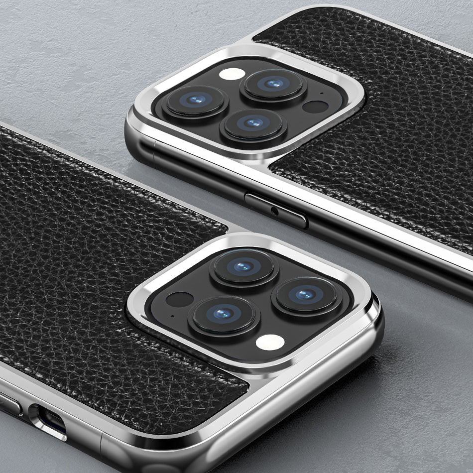 Apple iPhone 13 Mini Case Wiwu Genuine Leather Silver Calfskin Original Leather Cover Black 