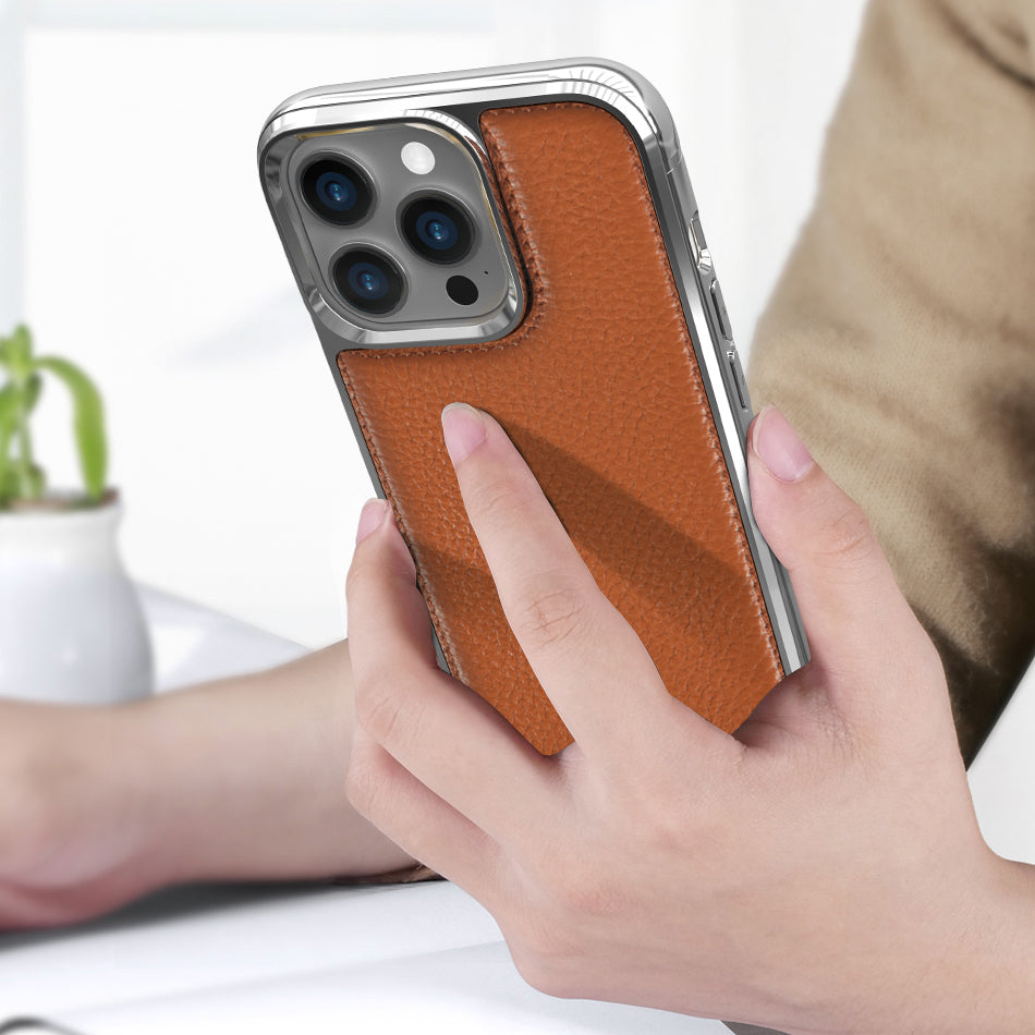 Apple iPhone 13 Mini Case Wiwu Genuine Leather Silver Calfskin Original Leather Cover Black 