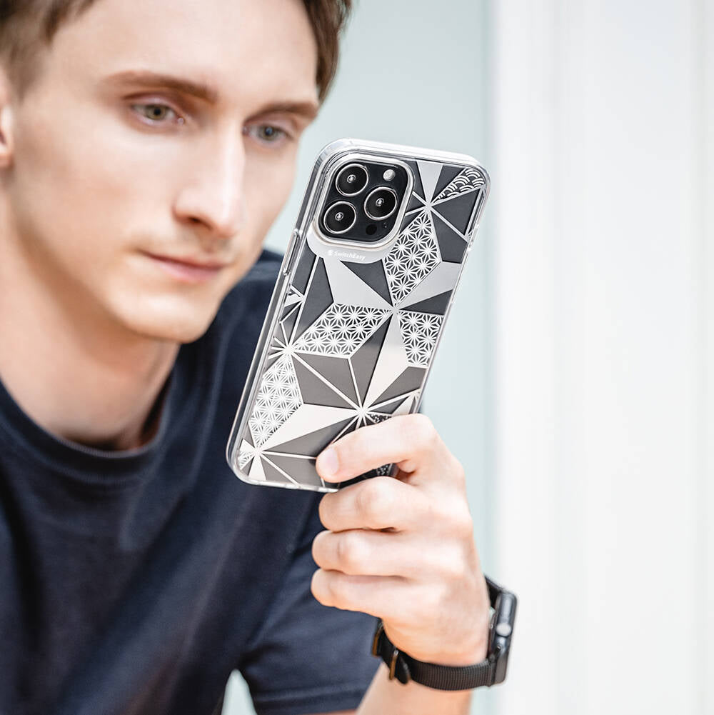 Apple iPhone 13 Pro Kılıf Çift IMD Baskılı Lisanslı Switcheasy Artist Asanoha Kapak Renksiz