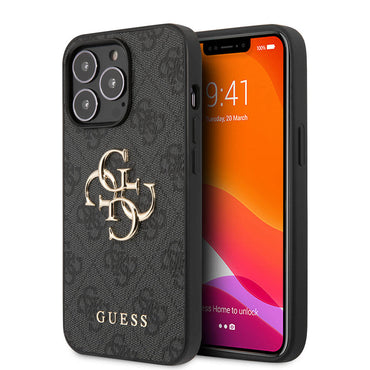 Apple iPhone 13 Pro Case Guess Original Licensed PU Leather 4G Patterned Metal Large 4G and Text Logo Cover Pink