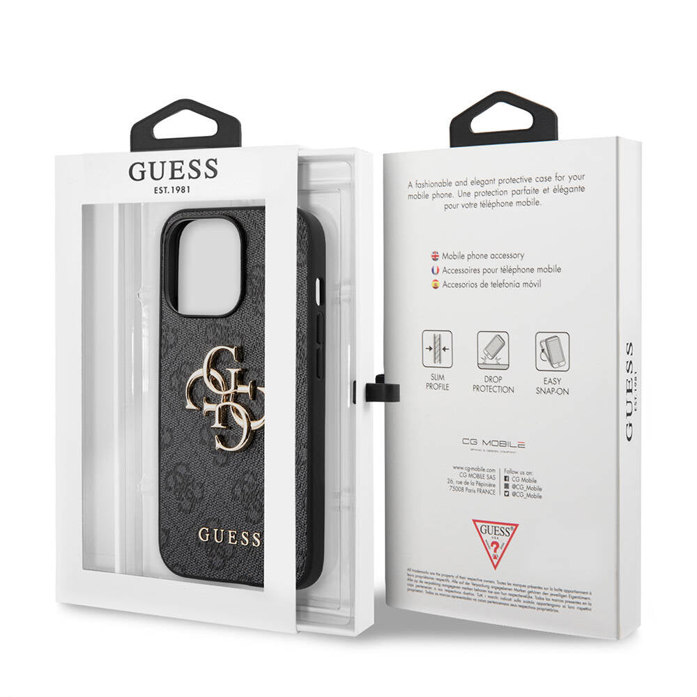 Apple iPhone 13 Pro Case Guess Original Licensed PU Leather 4G Patterned Metal Large 4G and Text Logo Cover Brown