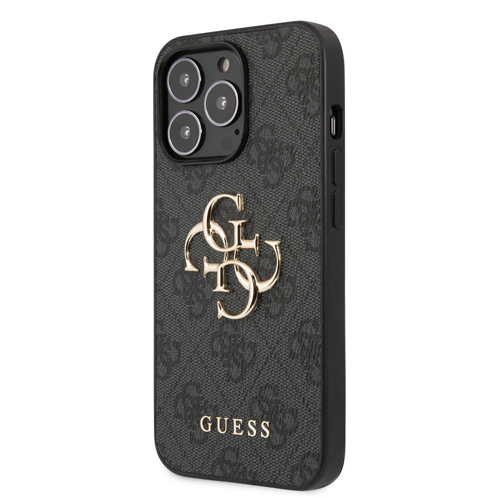 Apple iPhone 13 Pro Case Guess Original Licensed PU Leather 4G Patterned Metal Large 4G and Text Logo Cover Pink