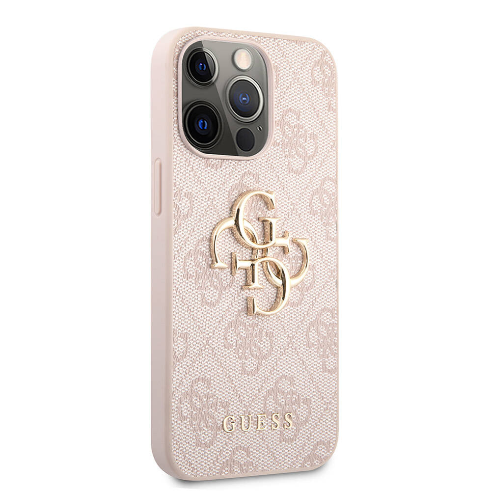 Apple iPhone 13 Pro Case Guess Original Licensed PU Leather 4G Patterned Metal Large 4G and Text Logo Cover Brown