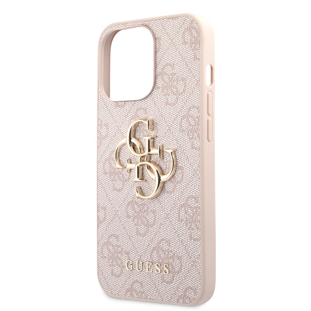 Apple iPhone 13 Pro Case Guess Original Licensed PU Leather 4G Patterned Metal Large 4G and Text Logo Cover Pink