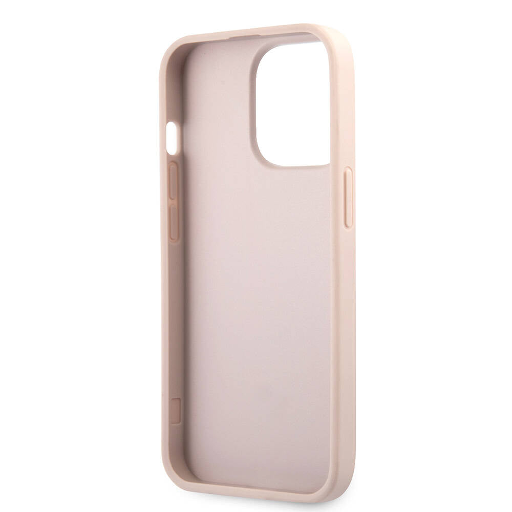 Apple iPhone 13 Pro Case Guess Original Licensed PU Leather 4G Patterned Metal Large 4G and Text Logo Cover Pink