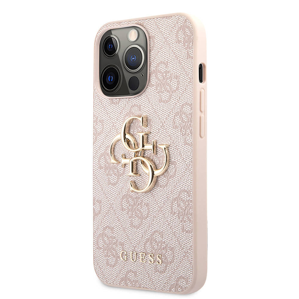 Apple iPhone 13 Pro Case Guess Original Licensed PU Leather 4G Patterned Metal Large 4G and Text Logo Cover Pink