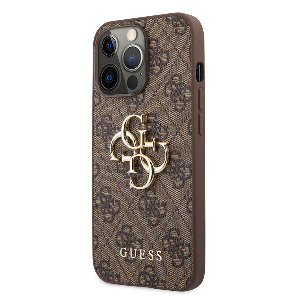 Apple iPhone 13 Pro Case Guess Original Licensed PU Leather 4G Patterned Metal Large 4G and Text Logo Cover Pink