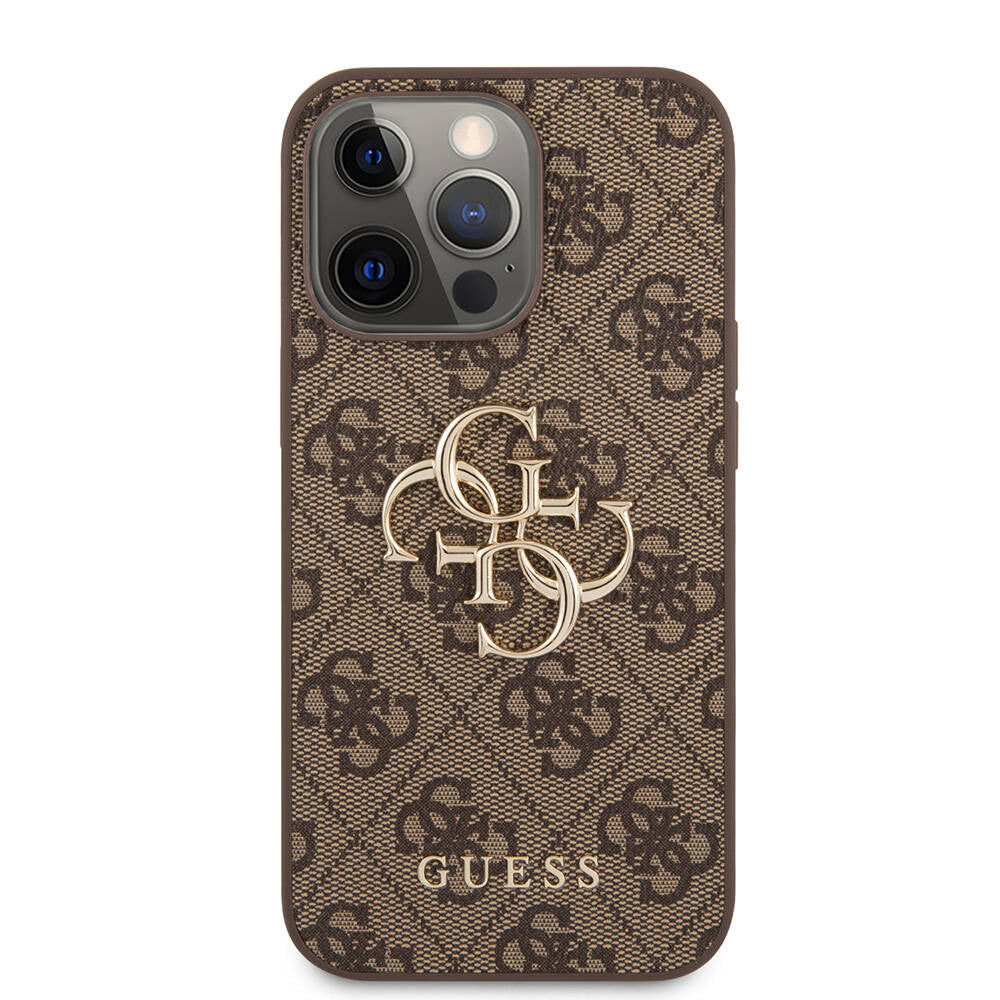 Apple iPhone 13 Pro Case Guess Original Licensed PU Leather 4G Patterned Metal Large 4G and Text Logo Cover Pink