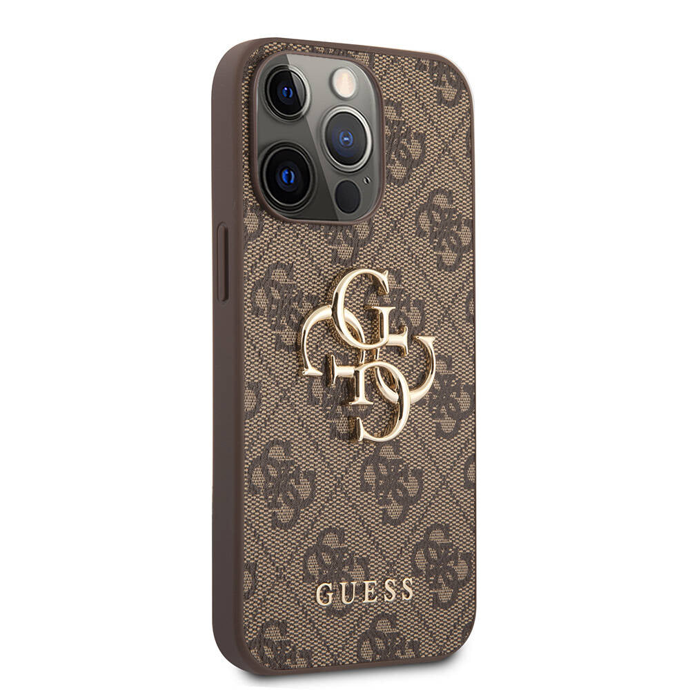Apple iPhone 13 Pro Case Guess Original Licensed PU Leather 4G Patterned Metal Large 4G and Text Logo Cover Pink