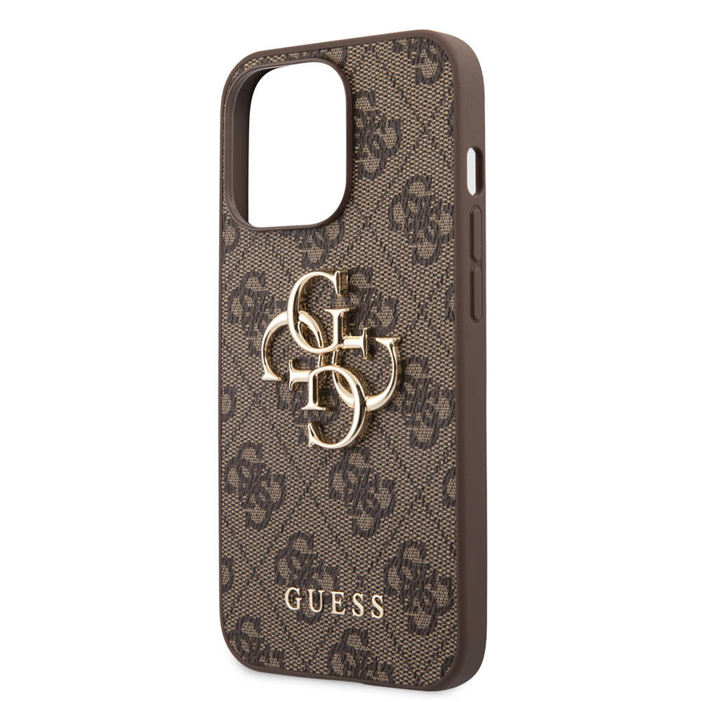 Apple iPhone 13 Pro Case Guess Original Licensed PU Leather 4G Patterned Metal Large 4G and Text Logo Cover Pink