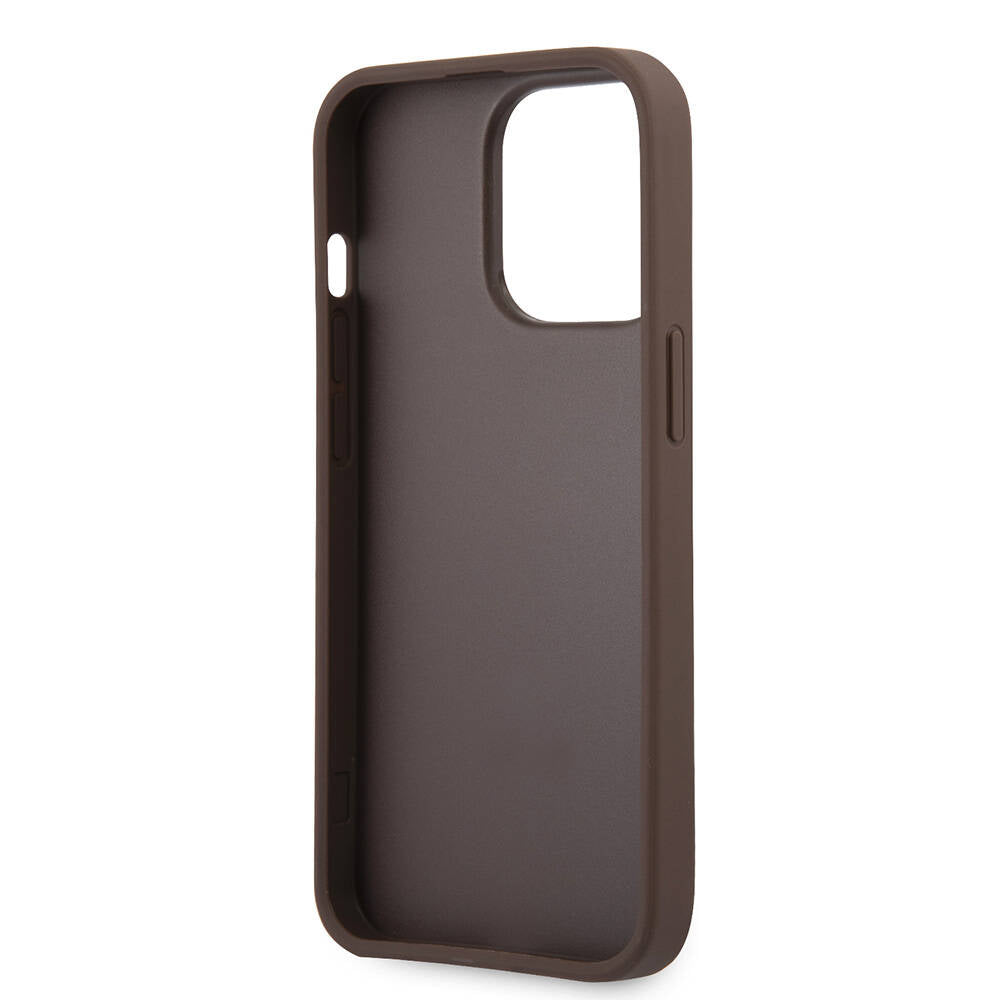 Apple iPhone 13 Pro Case Guess Original Licensed PU Leather 4G Patterned Metal Large 4G and Text Logo Cover Brown