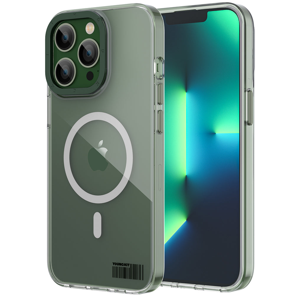 Apple iPhone 13 Pro Case M-safe Charging Feature Youngkit Colored Glaze Series Cover Green 