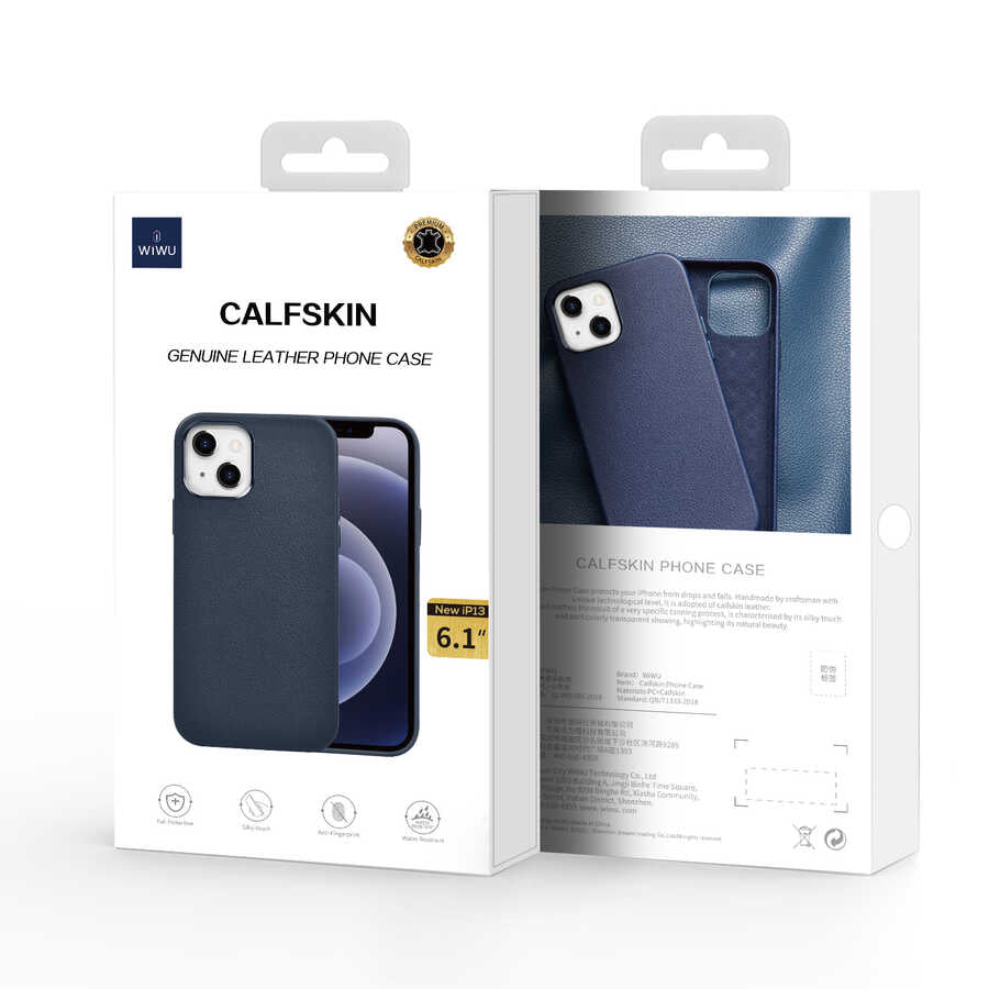 Apple iPhone 13 Pro Case Wiwu Calfskin Cover Navy Blue 