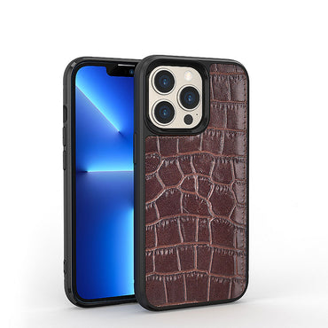 Apple iPhone 13 Pro Case Wiwu Croco Pattern Calfskin Original Leather Cover Black 