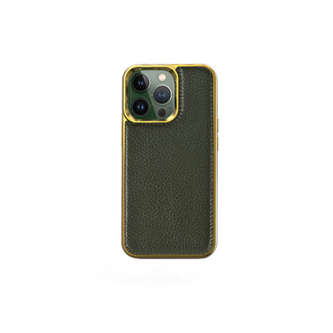 Apple iPhone 13 Pro Case Wiwu Genuine Leather Gold Calfskin Original Leather Cover Green 