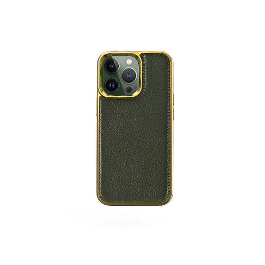 Apple iPhone 13 Pro Case Wiwu Genuine Leather Gold Calfskin Original Leather Cover Green 