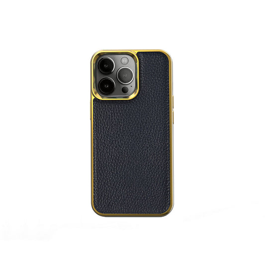 Apple iPhone 13 Pro Case Wiwu Genuine Leather Gold Calfskin Original Leather Cover Blue 