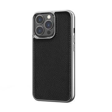 Apple iPhone 13 Pro Case Wiwu Genuine Leather Silver Calfskin Original Leather Cover Black 