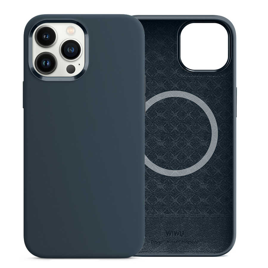 Apple iPhone 13 Pro Case Wiwu M-safe Magnetic Silicone Cover Navy Blue 