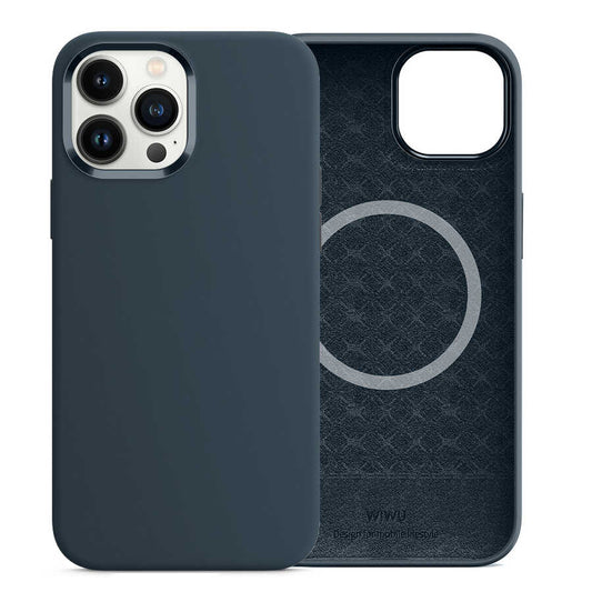 Apple iPhone 13 Pro Case Wiwu M-safe Magnetic Silicone Cover Navy Blue 