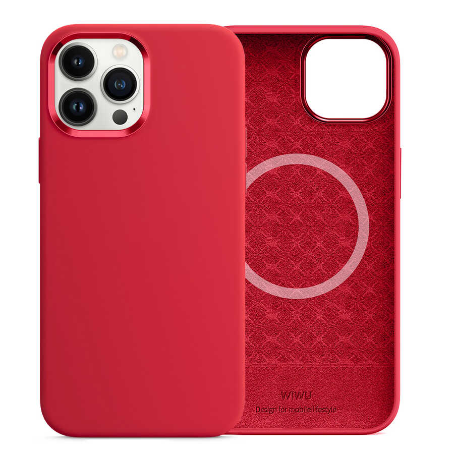 Apple iPhone 13 Pro Case Wiwu M-safe Magnetic Silicone Cover Red 