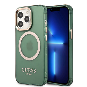 Apple iPhone 13 Pro Max Case GUESS M-safe Charging Feature Airbag Design Cover Green