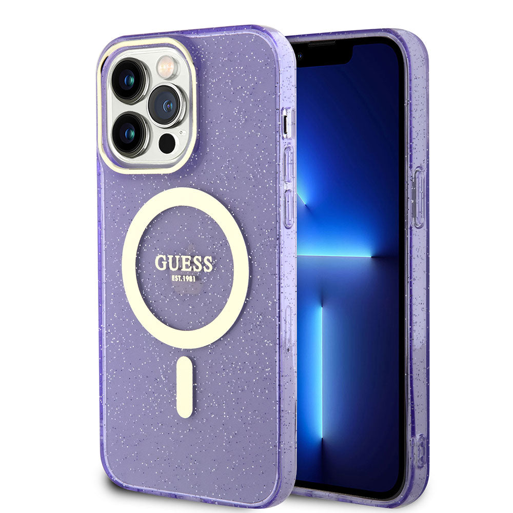 Apple iPhone 13 Pro Max Case GUESS M-safe Charging Glitter Cover Purple