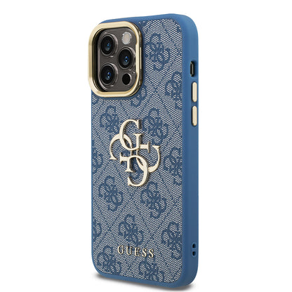 Apple iPhone 13 Pro Max Kılıf Guess Orjinal Lisanslı PU Deri 4G Desenli Metal Büyük 4G ve Yazı Logolu Kamera Standlı Kapak Kahverengi