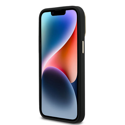 Apple iPhone 13 Pro Max Kılıf Guess Orjinal Lisanslı PU Deri 4G Desenli Metal Büyük 4G ve Yazı Logolu Kamera Standlı Kapak Siyah