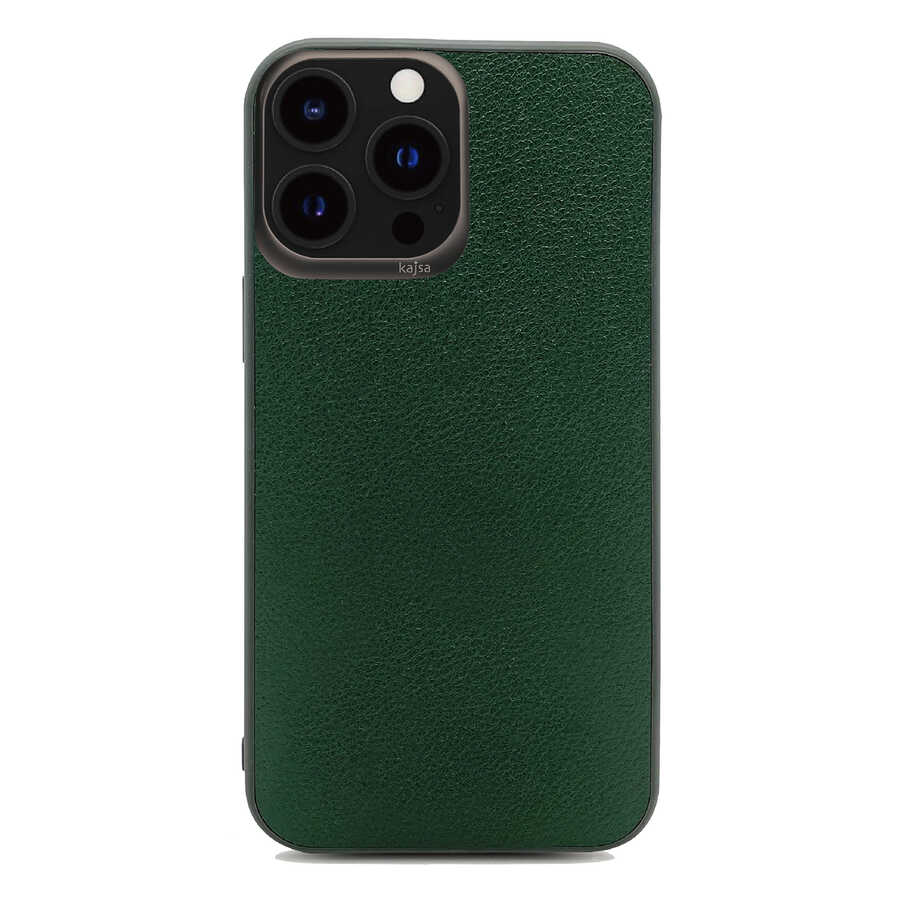 Apple iPhone 13 Pro Max Case Kajsa Luxe Collection Genuine Leather Cover Green