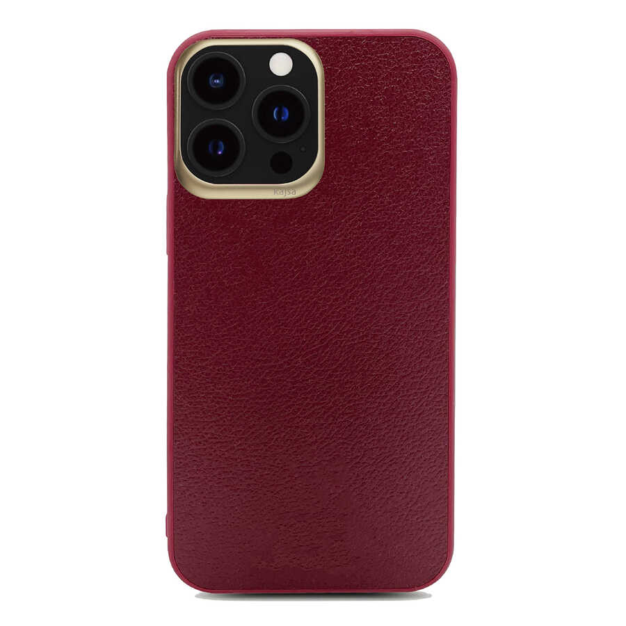 Apple iPhone 13 Pro Max Case Kajsa Luxe Collection Genuine Leather Cover Red