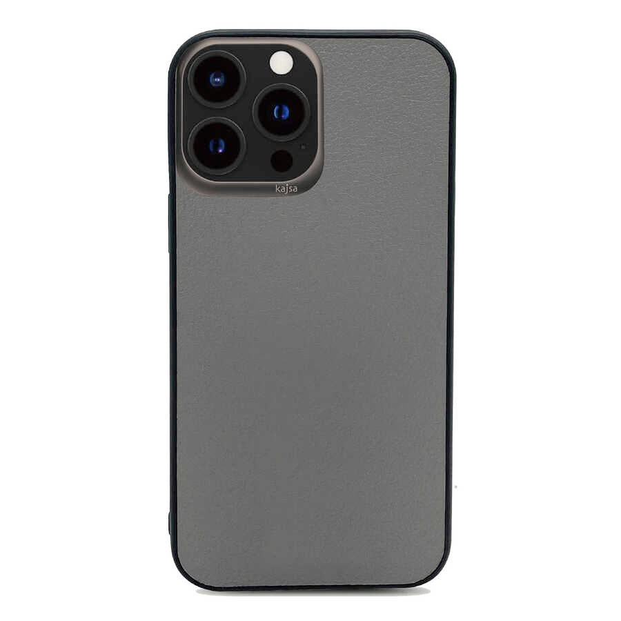 Apple iPhone 13 Pro Max Case Kajsa Luxe Collection Genuine Leather Cover Gray
