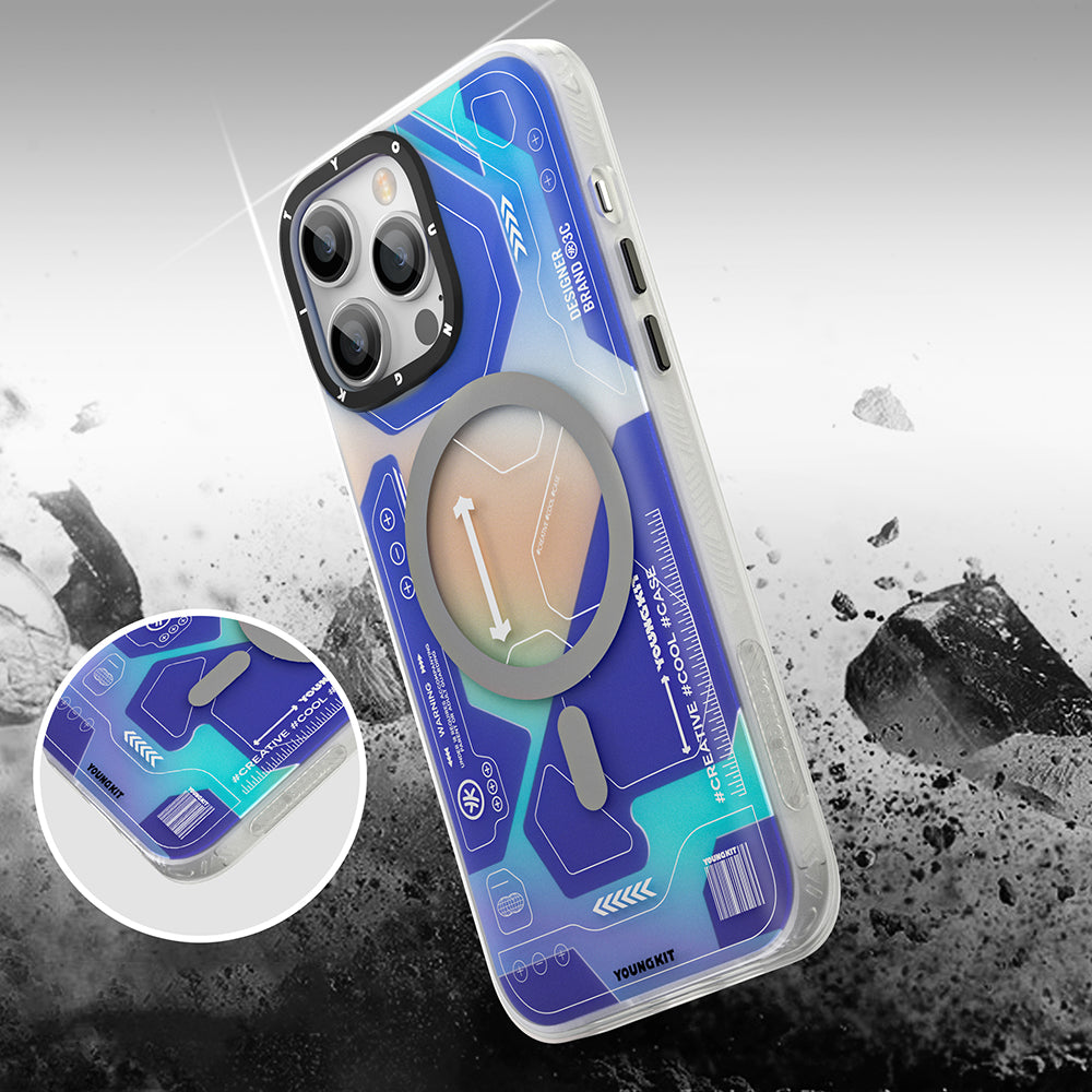 Apple iPhone 13 Pro Max Case M-safe Charging Feature YoungKit Metaverse Series Cover Blue 