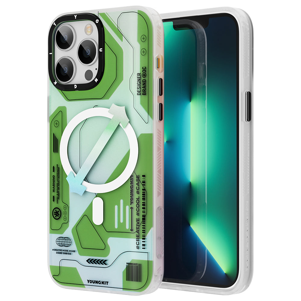 Apple iPhone 13 Pro Max Case M-safe Charging Feature YoungKit Metaverse Series Cover Green 