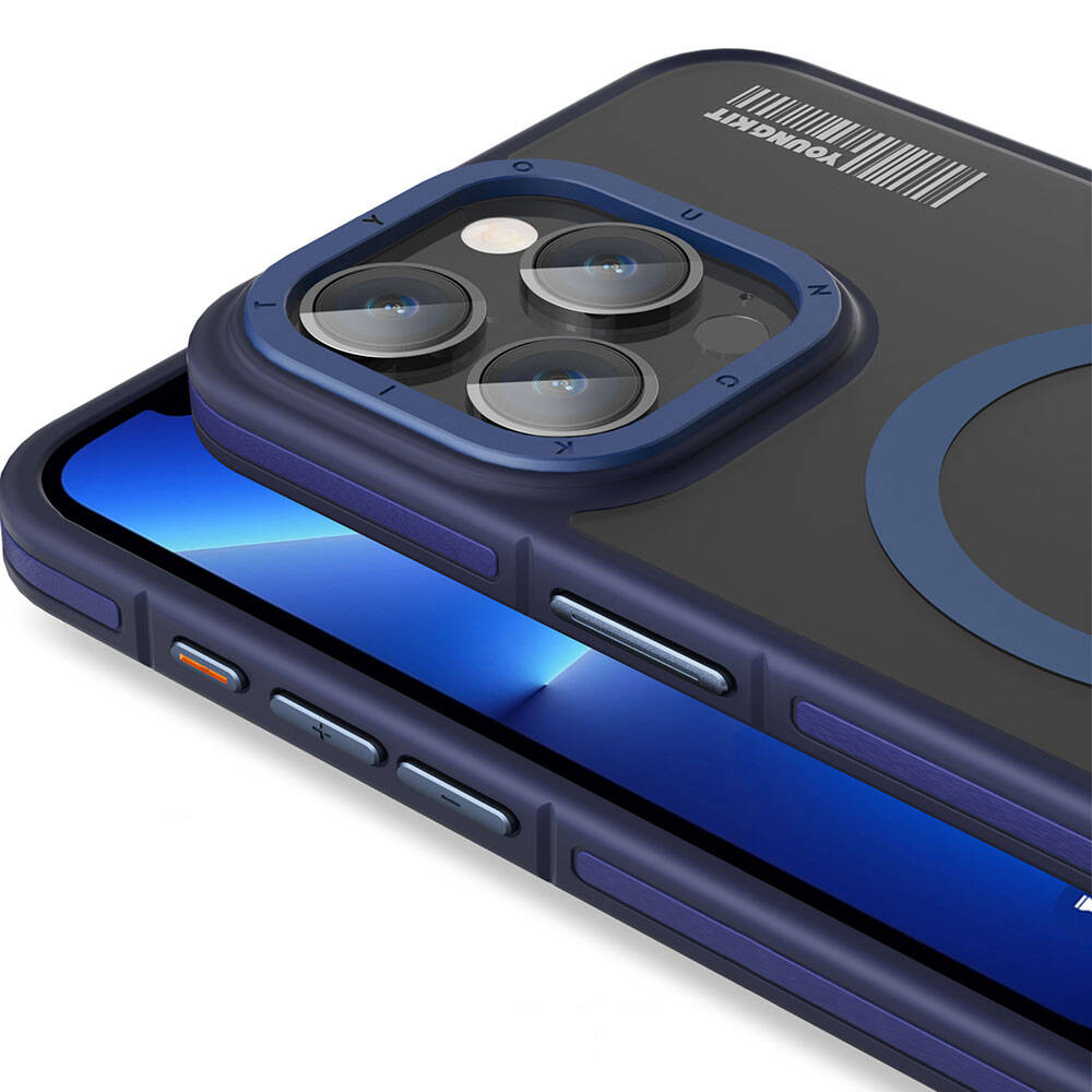Apple iPhone 13 Pro Max Case M-safe Charging Feature Youngkit Rock Sand Series Cover Blue 