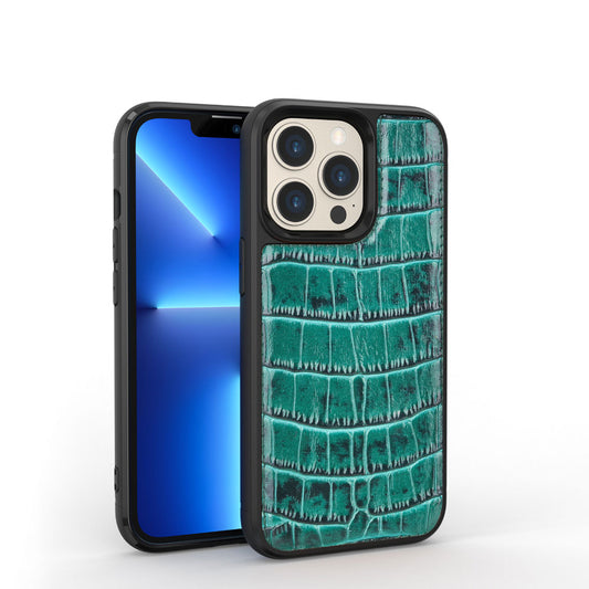 Apple iPhone 13 Pro Max Case Wiwu Croco Pattern Calfskin Original Leather Cover Green 