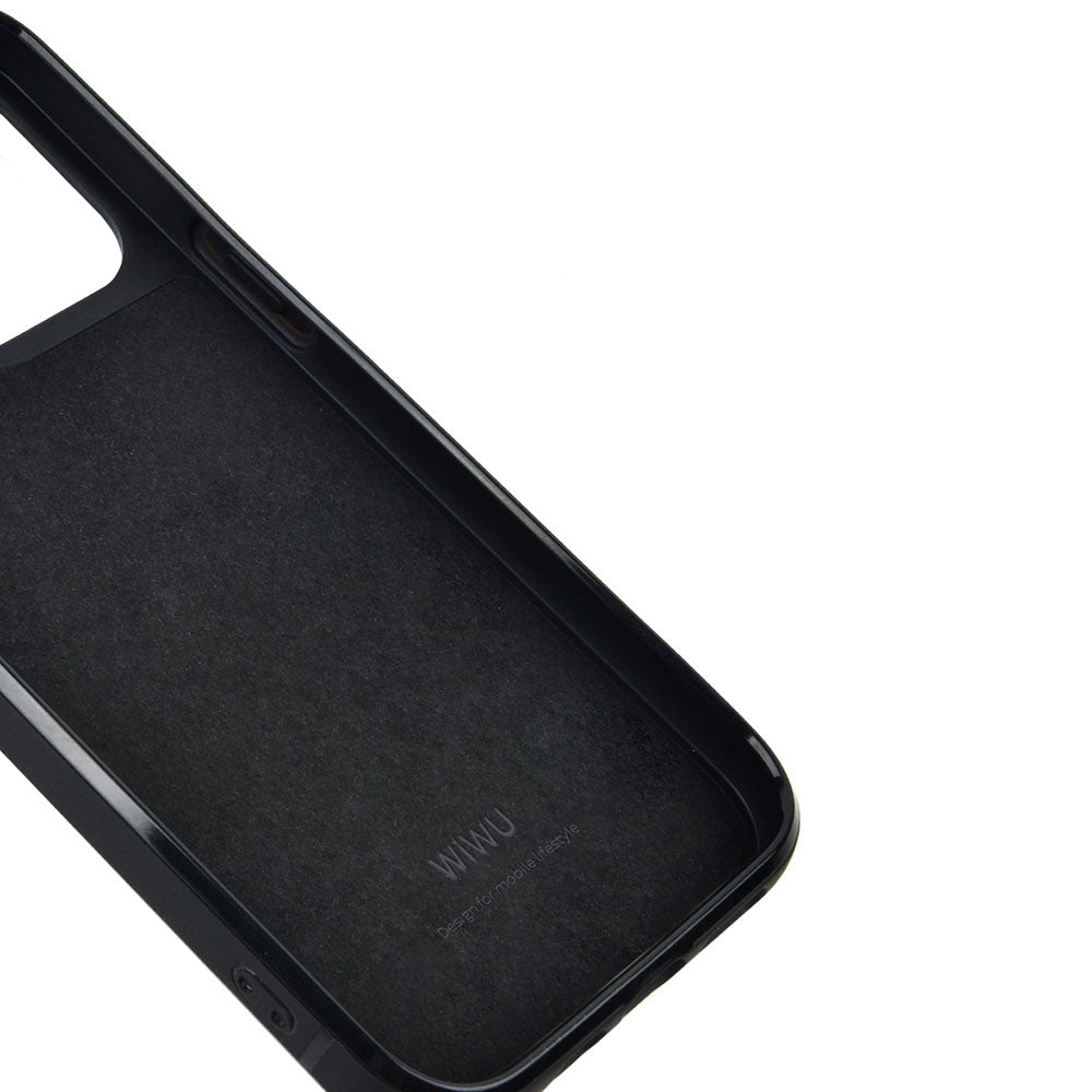 Apple iPhone 13 Pro Max Case Wiwu Croco Pattern Calfskin Original Leather Cover Black 