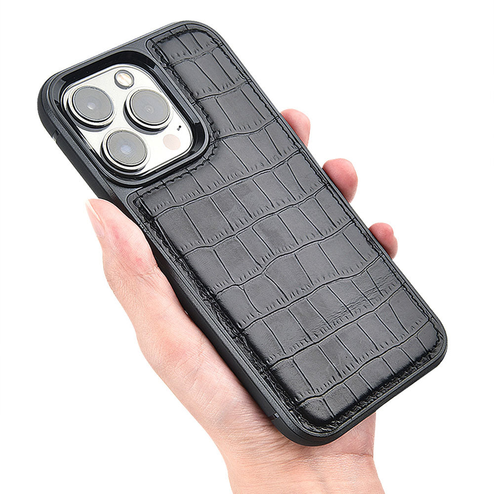 Apple iPhone 13 Pro Max Case Wiwu Croco Pattern Calfskin Original Leather Cover Black 