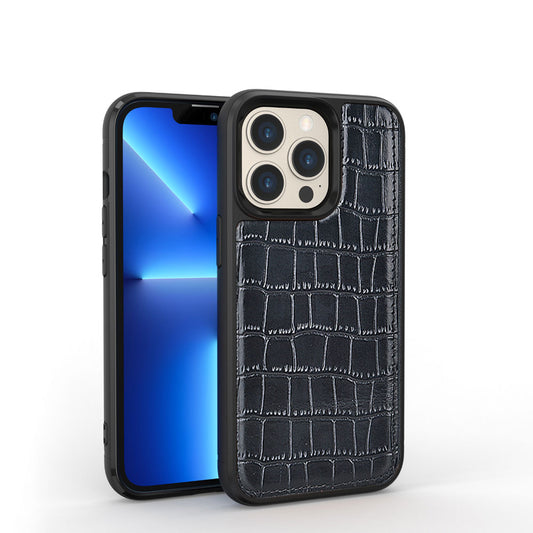 Apple iPhone 13 Pro Max Case Wiwu Croco Pattern Calfskin Original Leather Cover Black 