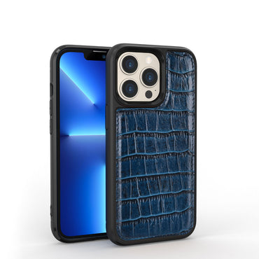 Apple iPhone 13 Pro Max Case Wiwu Croco Pattern Calfskin Original Leather Cover Brown 
