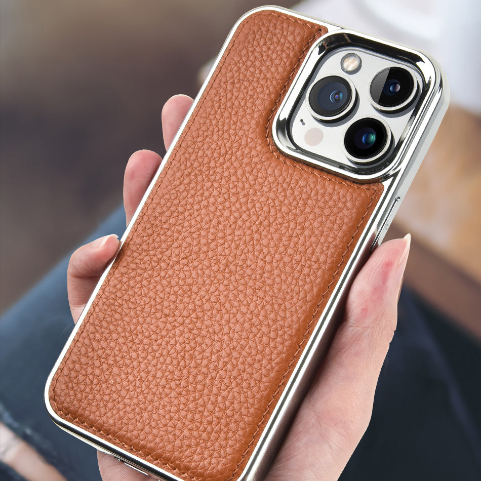 Apple iPhone 13 Pro Max Case Wiwu Genuine Leather Silver Calfskin Original Leather Cover Black 