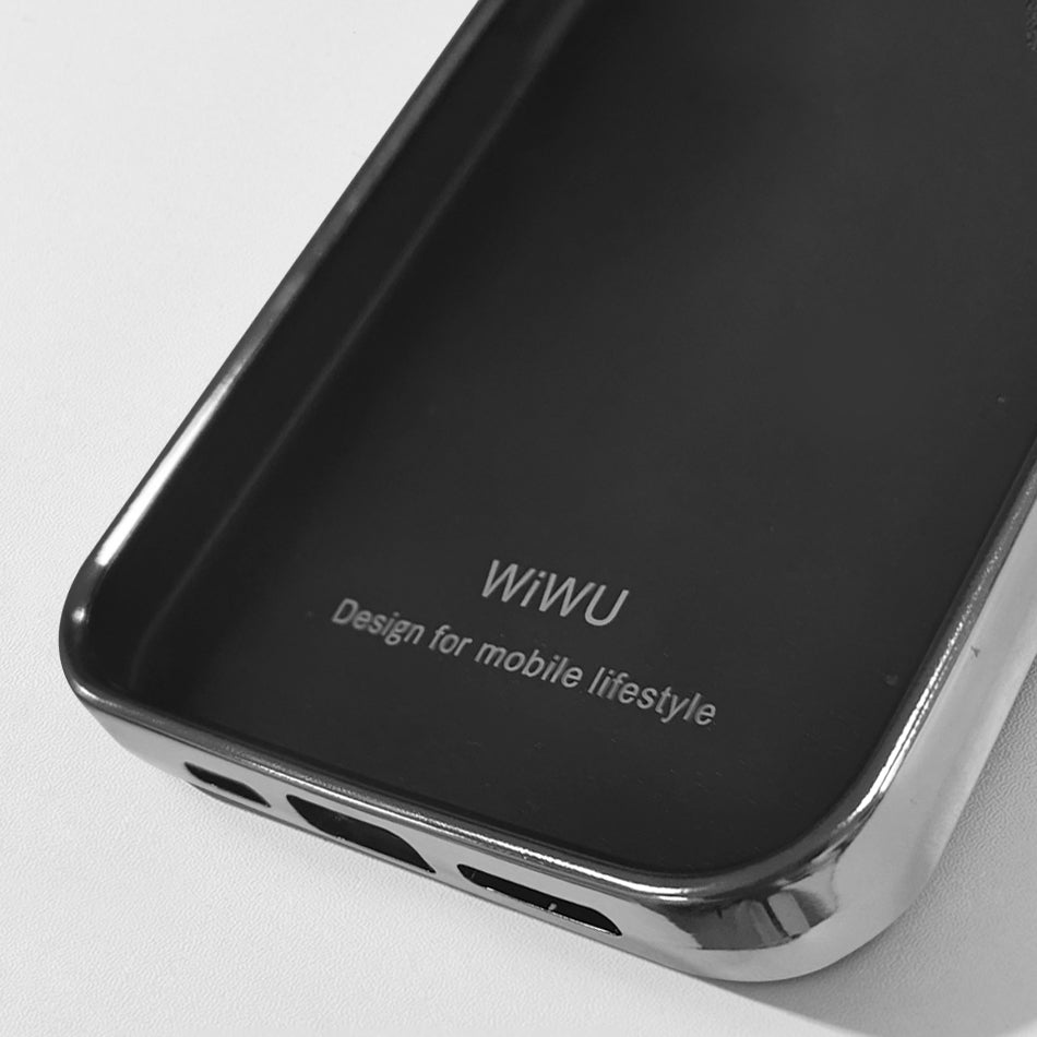 Apple iPhone 13 Pro Max Case Wiwu Genuine Leather Silver Calfskin Original Leather Cover Black 