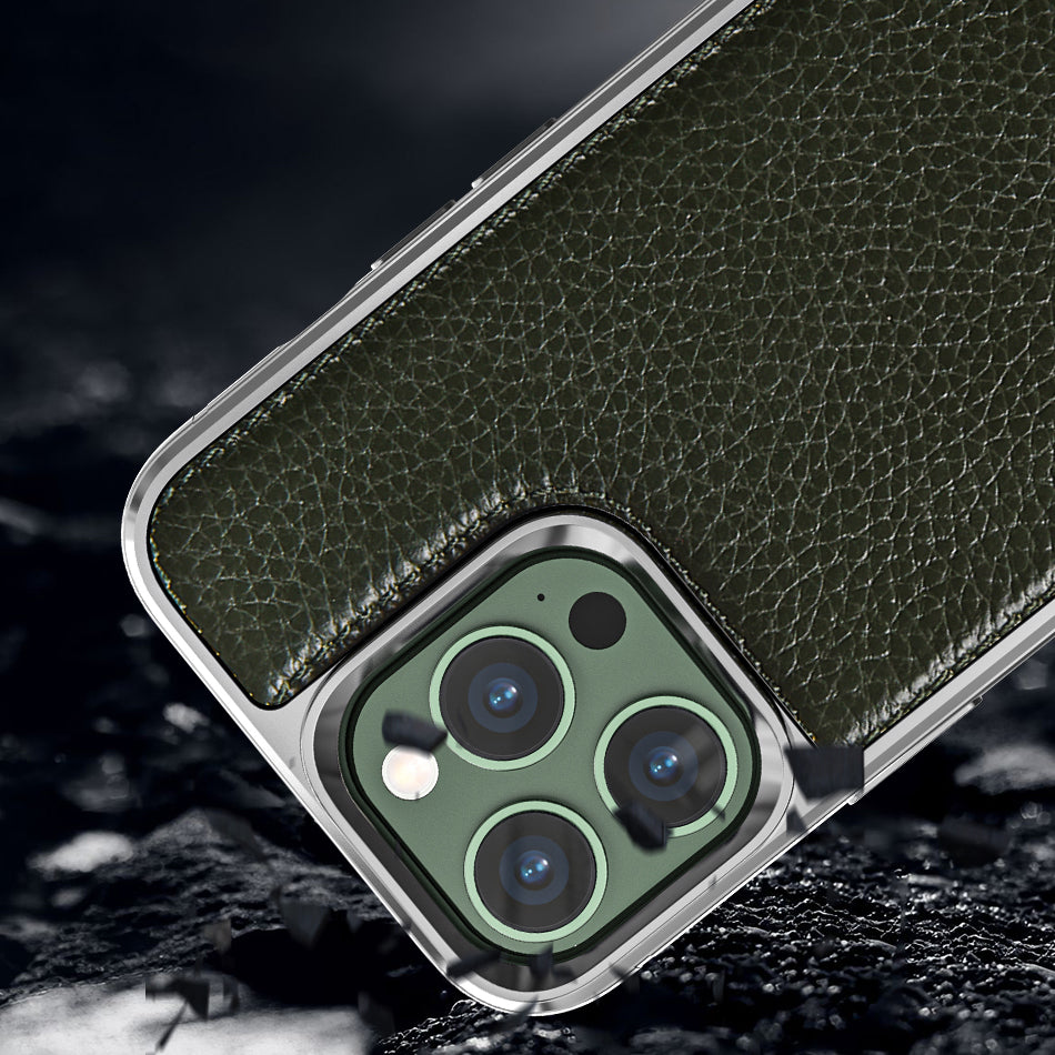 Apple iPhone 13 Pro Max Case Wiwu Genuine Leather Silver Calfskin Original Leather Cover Black 