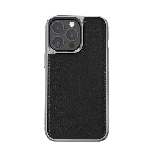 Apple iPhone 13 Pro Max Case Wiwu Genuine Leather Silver Calfskin Original Leather Cover Black 