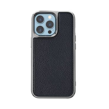Apple iPhone 13 Pro Max Case Wiwu Genuine Leather Silver Calfskin Original Leather Cover Black 