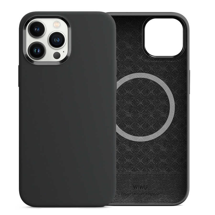 Apple iPhone 13 Pro Max Case Wiwu M-safe Magnetic Silicone Cover Black 