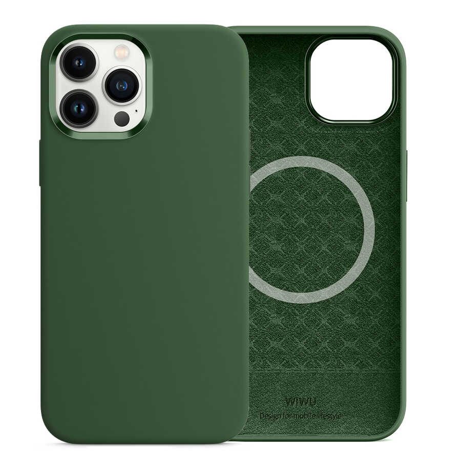 Apple iPhone 13 Pro Max Case Wiwu M-safe Magnetic Silicone Cover Green 