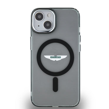 Apple iPhone 14 Kılıf Aston Martin Orjinal Lisanslı M-safe Şarj Özellikli  IML Baskı Logolu Metal Düğmeli Kapak Siyah