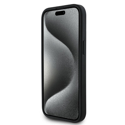 Apple iPhone 14 Kılıf BMW Orjinal Lisanslı Karbon Fiber Tasarımlı ve Metal Logolu PU Deri Kapak Siyah