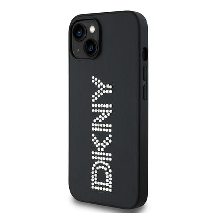 Apple iPhone 14 Kılıf DKNY Orjinal Lisanslı Taşlı DKNY Yazılı Metalik Rhinestones PU Deri Kapak Kahverengi